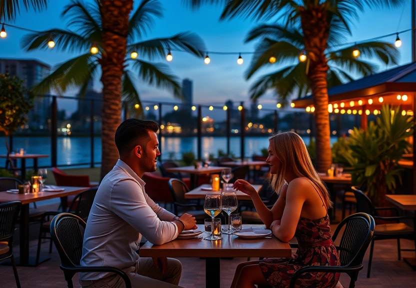Couple enjoying dinner at Avenir Town Center